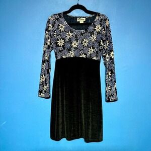 Vintage 90s Floral Mini Dress Women's Size Medium Sense Blue Black Retro Grunge
